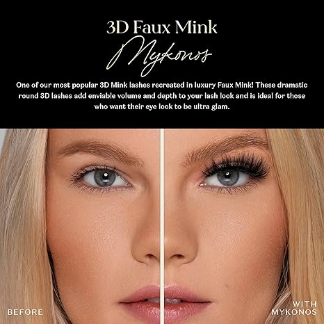 Lilly Lashes 3D Mykonos Faux Mink Strip Lashes – Dramatic Reusable False Eyelashes with Silk-Like Fibers (No Glue)