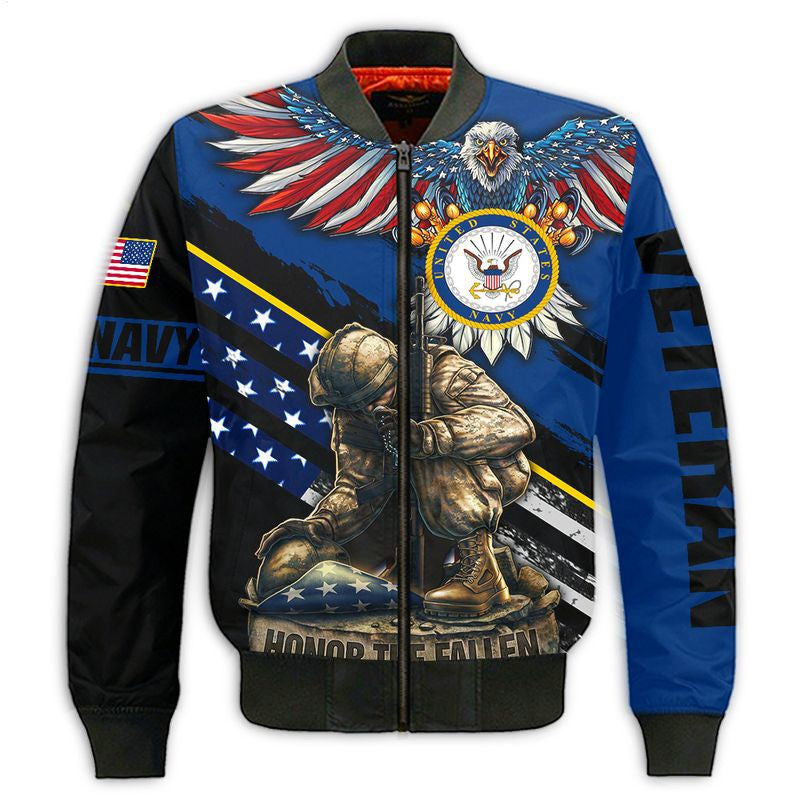 Veteran Bomber Jacket Navy Veteran Honor The Fallen Soldier Bomber Black Blue Unisex Jacket Jacket