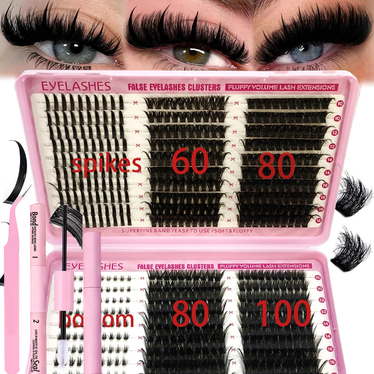 60-Row DIY Lash Extension Kit – Individual Cluster Lashes 10–18mm with Bond & Seal Eye Makeup Tool