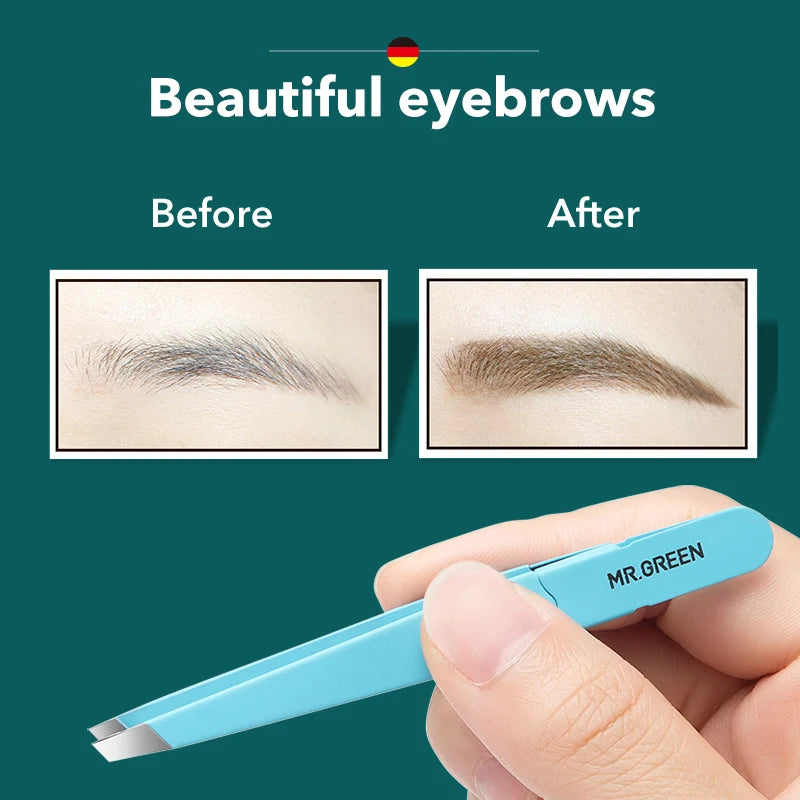 MR.GREEN Stainless Steel Eyebrow Tweezers – Colorful Slanted Precision Hair Removal Makeup Tool