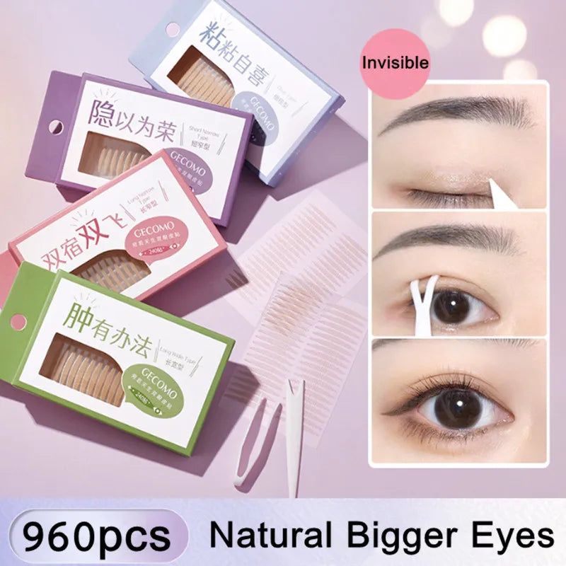 960PCS Invisible Double Eyelid Tape – Long-Lasting Self-Adhesive Clear/Beige Stickers for Natural Big Eyes
