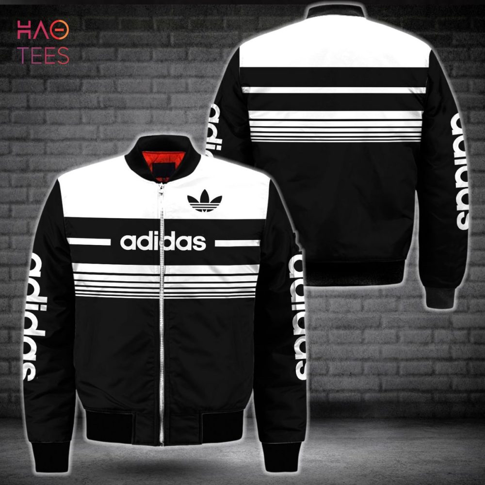 Adidas Originals Men'S Black &amp; White Striped Bomber Jacket - Trendy Streetwear