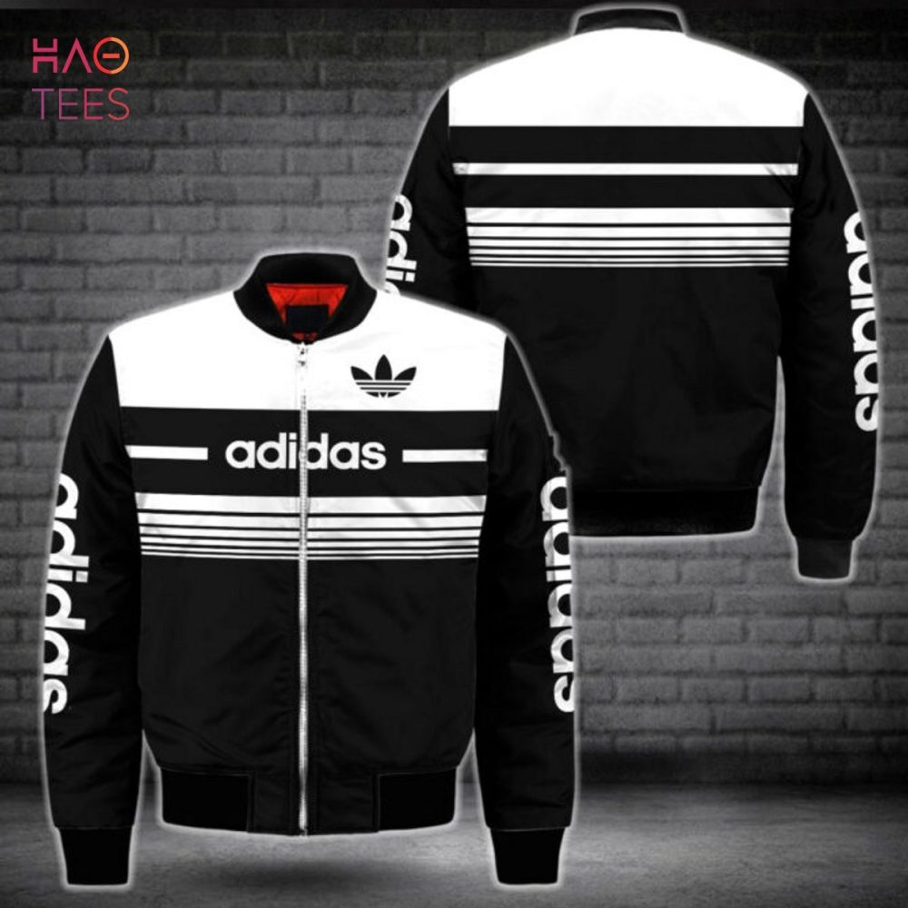 Adidas Originals Men'S Black &amp; White Striped Bomber Jacket - Trendy Streetwear