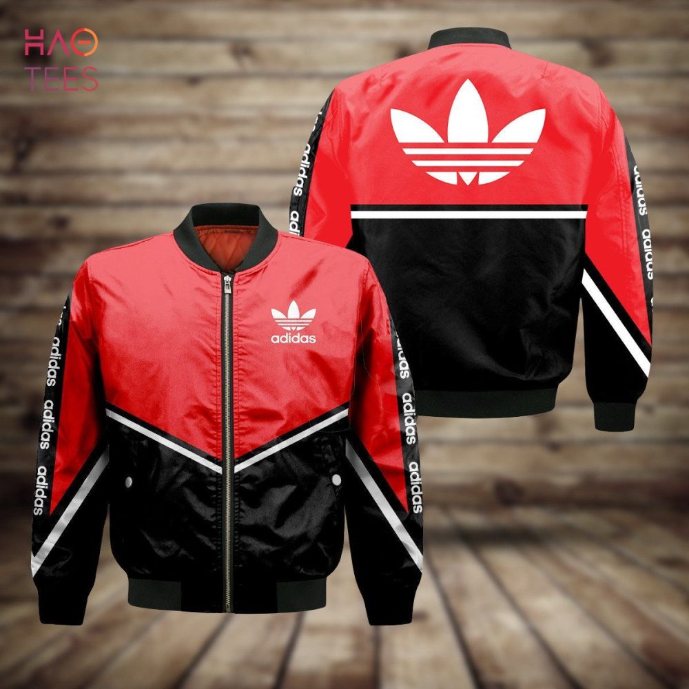 Stylish Red &amp; Black Adidas Bomber Jacket - Iconic Trefoil Design - Unisex Comfort