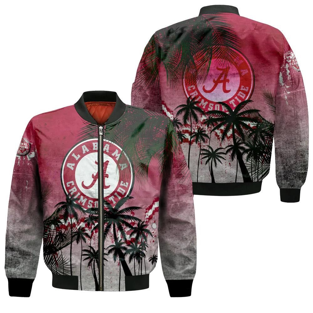 Alabama Crimson Tide Bomber Jacket 3D Printed Coconut Tree Tropical Grunge