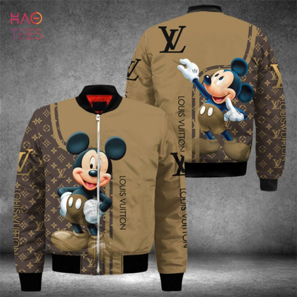 Hot Louis Vuitton Mickey Mouse Mix Brown Color Luxury Brand Bomber Jacket Limited Edition