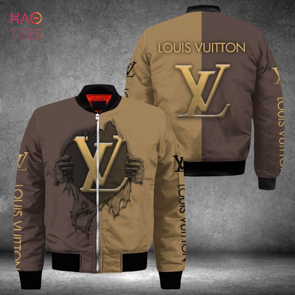 Hot Louis Vuitton Luxury Brand Grey Mix Brown Bomber Jacket Limited Edition
