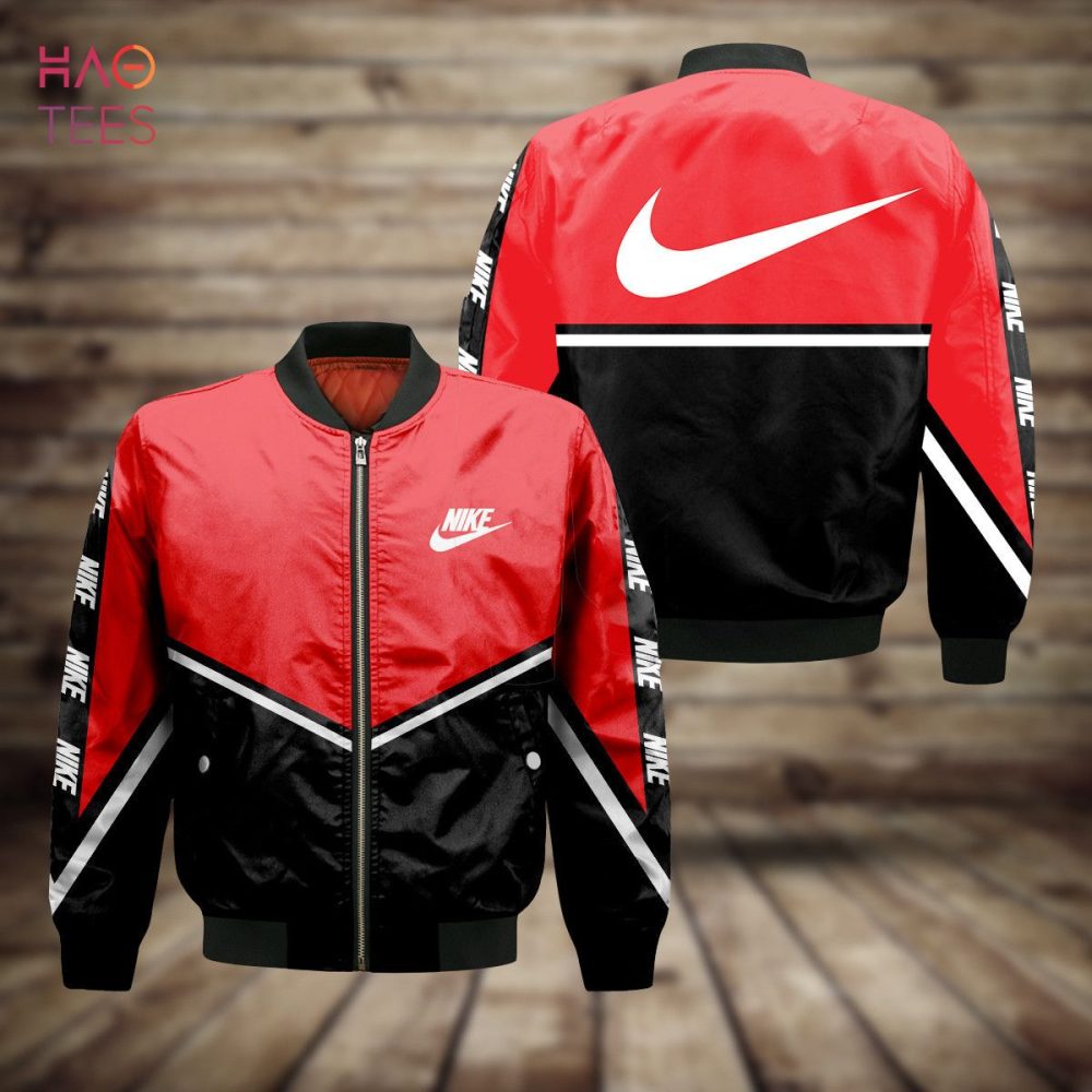 Stylish Red &amp; Black Bomber Jacket - Trendy Nike Design, Perfect For Sports &amp; Casual Wear