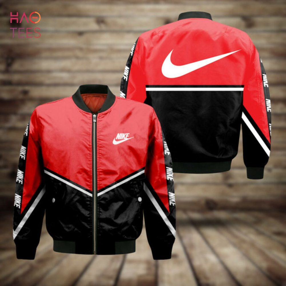 Stylish Red &amp; Black Bomber Jacket - Trendy Nike Design, Perfect For Sports &amp; Casual Wear