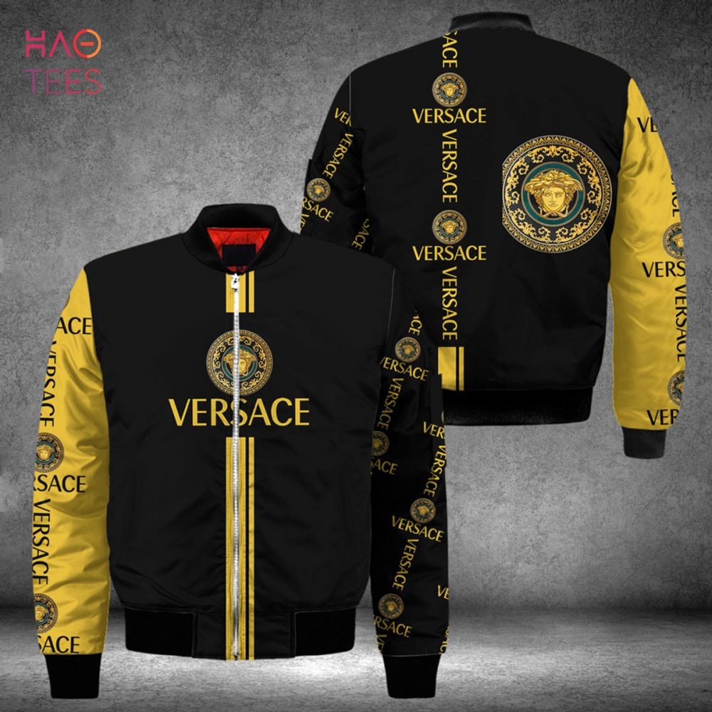 Stylish Versace Medusa Bomber Jacket – Black &amp; Gold Luxury Fashion Coat