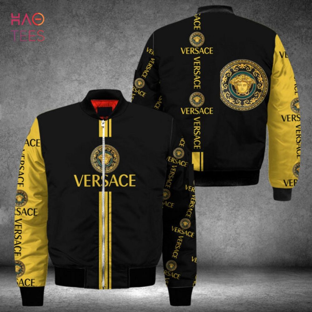 Stylish Versace Medusa Bomber Jacket – Black &amp; Gold Luxury Fashion Coat